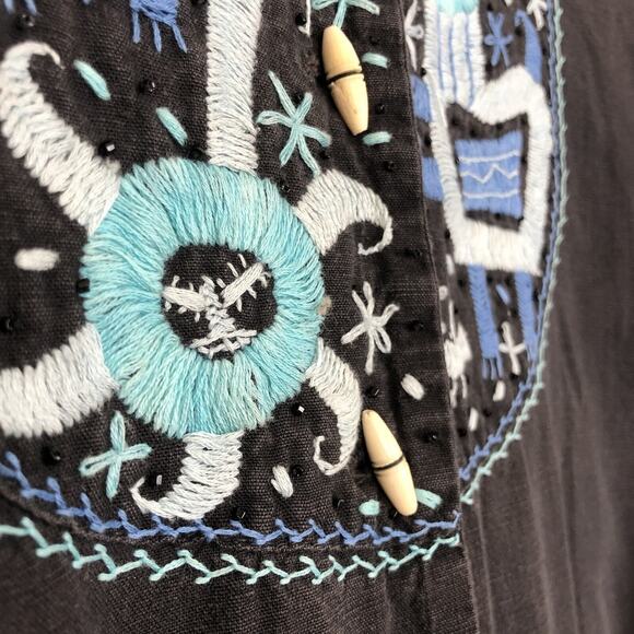 VTG VICKI Hand-Embroidered Mexican Jacket Sz 16 Black Pockets Toggle Folk L/S - Picture 13 of 13